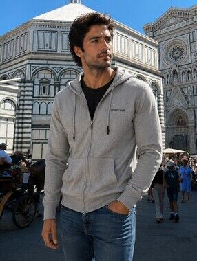 Roberto Cavalli Heather Gray Zip-Front Hoodie Size Large